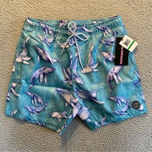 Psycho Tuna Aqua Humpback Whales AOP Breathable Swim Shorts Men's Size Large NWT